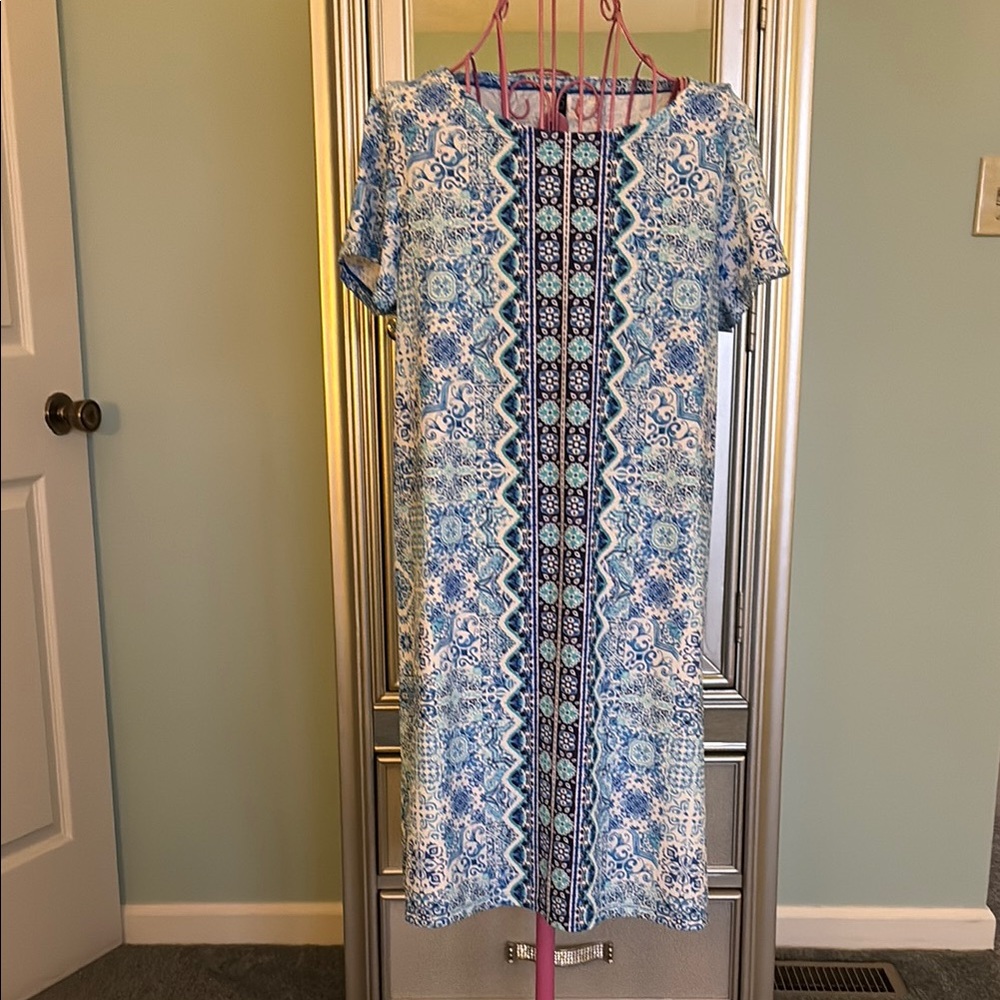 Chic Blue Patterned Midi Dress